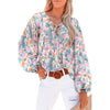 Women's floral ruffle blouse tie V-neck top