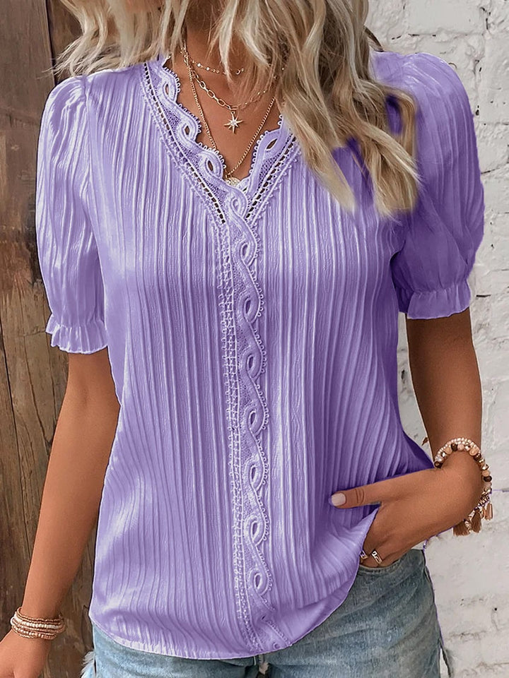 Women's - Elegant edges V-neck blouse - Stylish and Comfortable - Perfect for Any Occasions