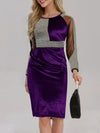 Long-sleeved pencil dress of contrasting mesh