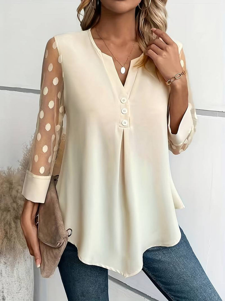 Knitted blouse with V-neck and button placket