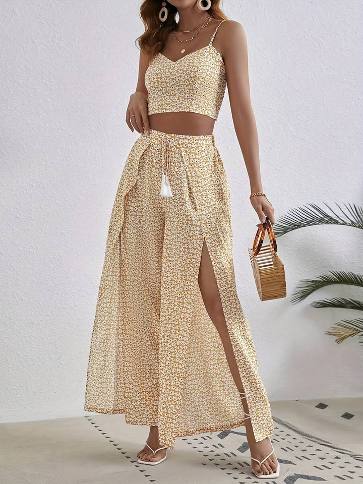 Two-piece Set With Floral Print and Spaghetti Straps