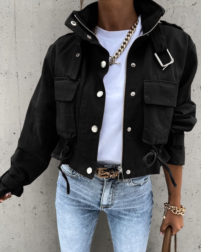 Women's - Stylish Transition Jacket with Pockets - Cropped - Versatile Fashion