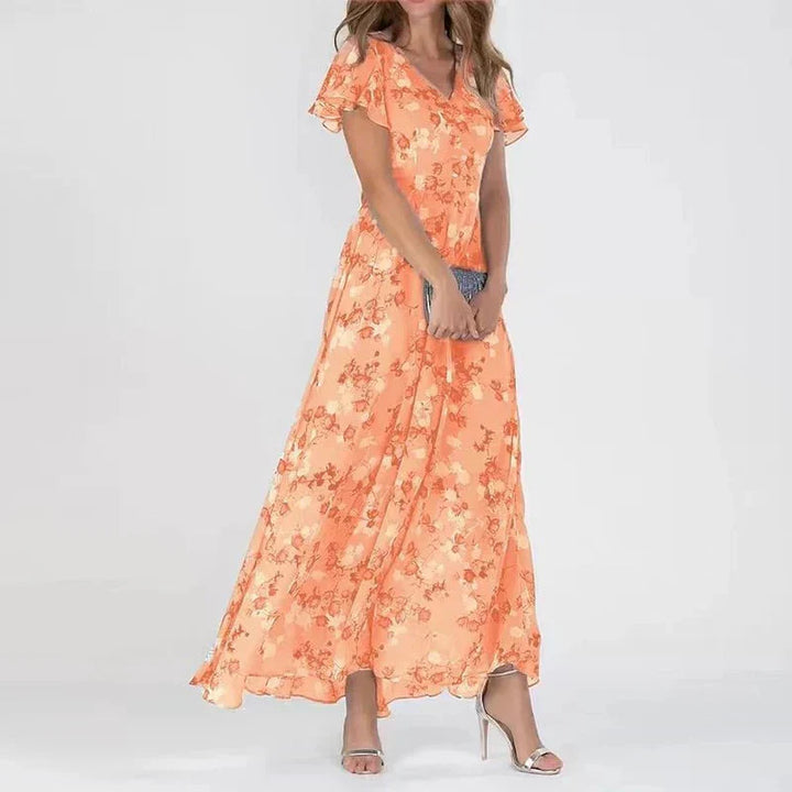 Women's - Long Floral Dress - Lightweight & Elegant - Ideal for Casual or Formal Summer Occasions