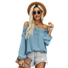 Trendsetting Loose lace sewing one-line neckline blouse