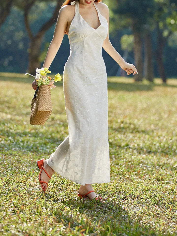 White midi dress with crocheted lace