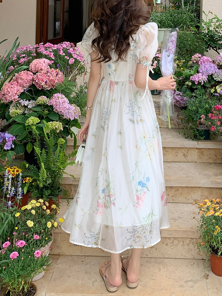 Women's - Floral A-line Midi Dress - Lightweight & Elegant with Pockets - Perfect Summery Style for Any Occasion