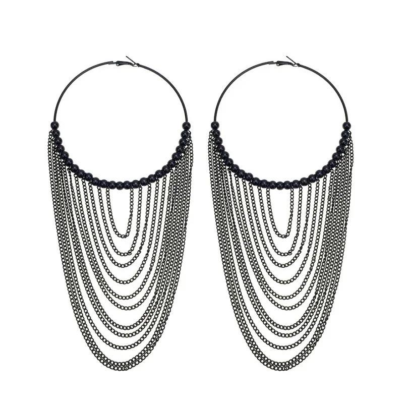 Elegant hoop earrings with pearl tassels