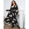 Temperament Elegant Printed V-Neck Petal Sleeve Women's Dress