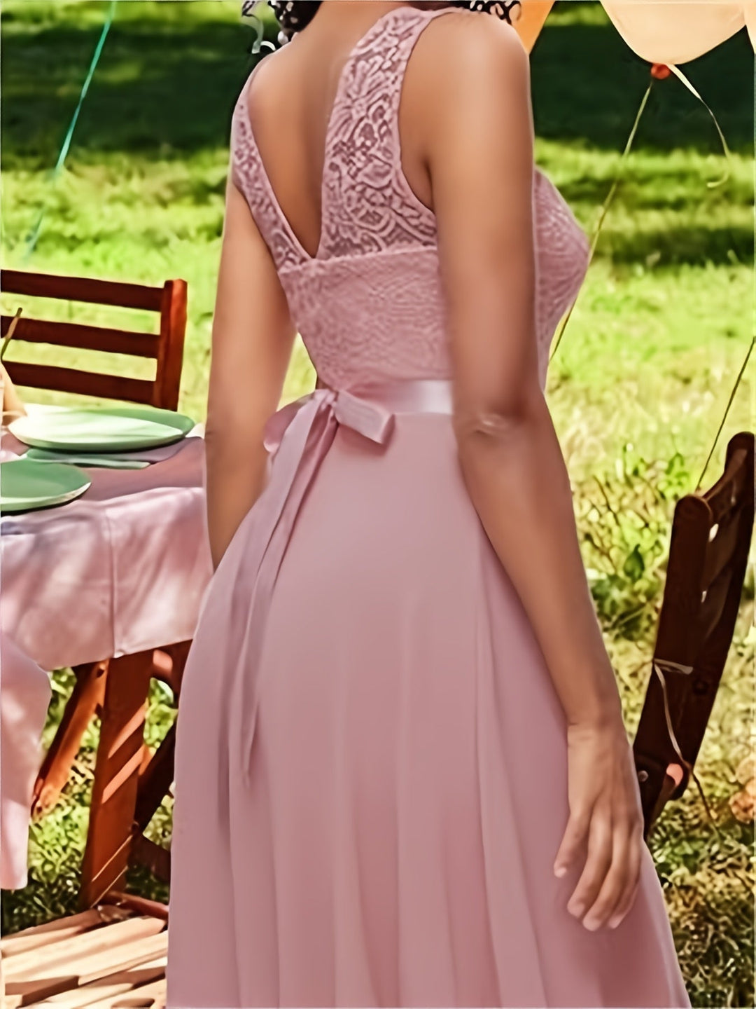 Women’s - Summer Dress - Pleated A-line with Lace Patchwork - Elegant Knee-Length Round Neck Style