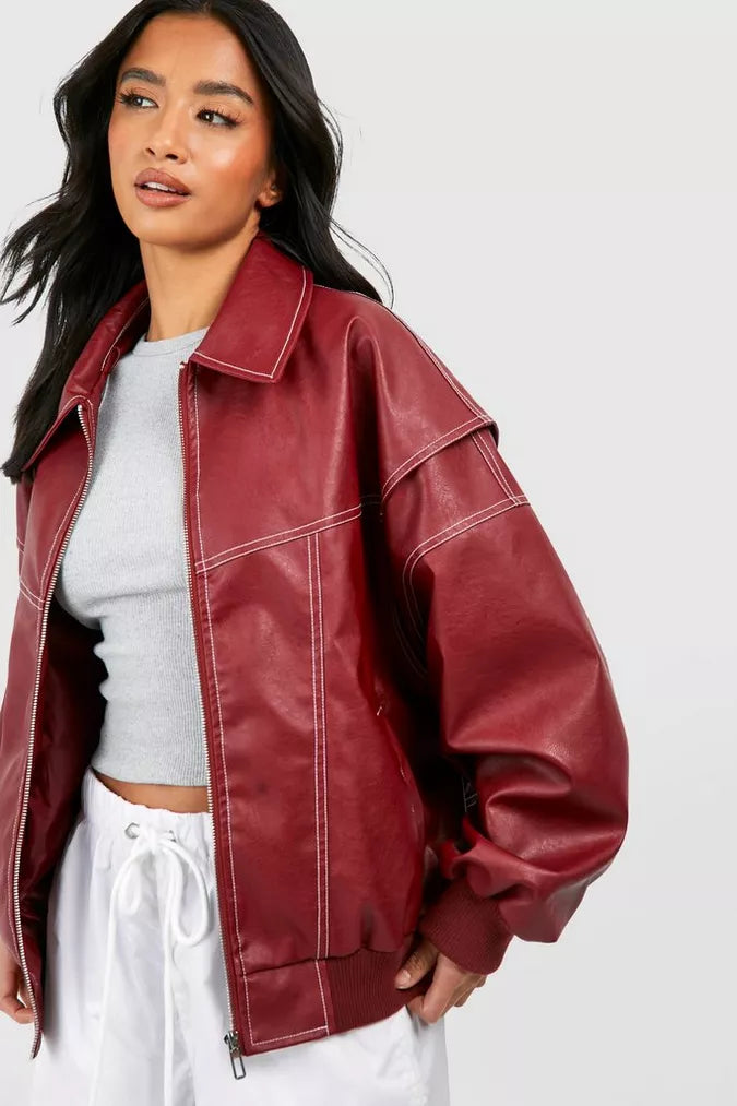 Evelynn | Oversized leather bomber jacket