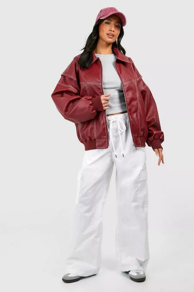 Evelynn | Oversized leather bomber jacket