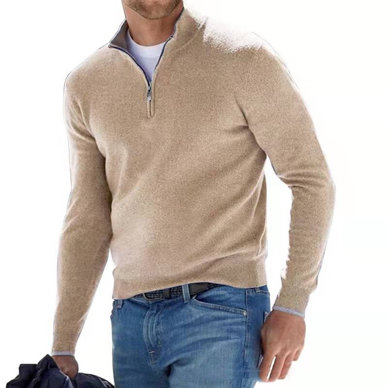 Men's - Knit Pullover - Zip Front Jumper - Comfortable Knitwear for Everyday Wear