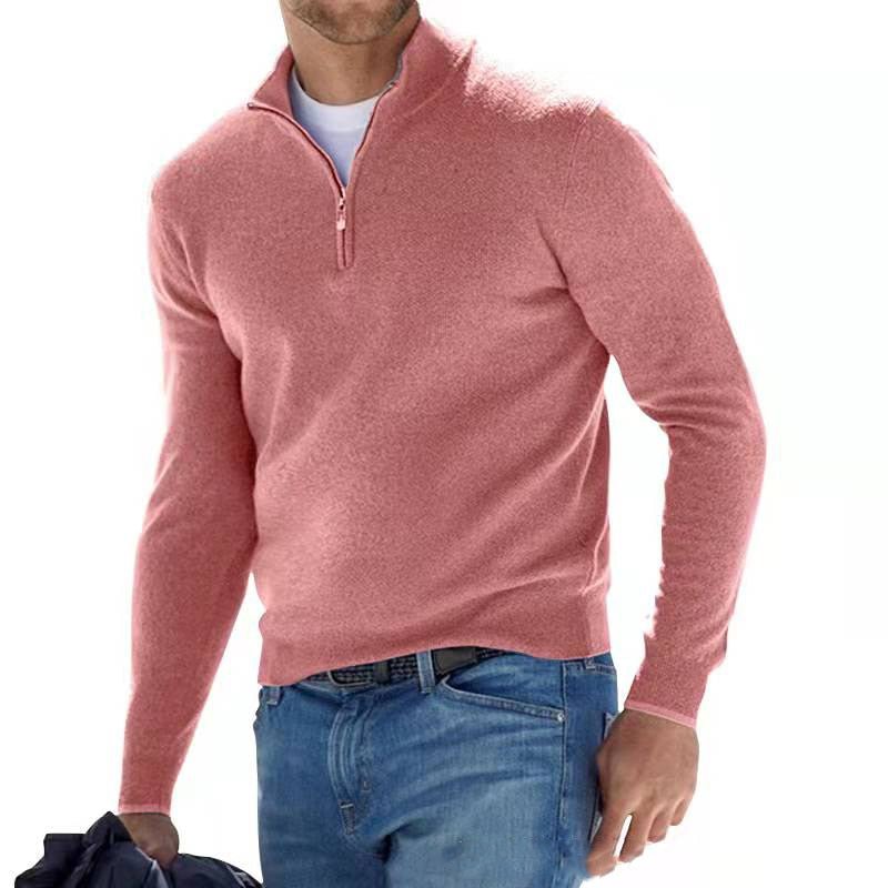 Men's - Knit Pullover - Zip Front Jumper - Comfortable Knitwear for Everyday Wear