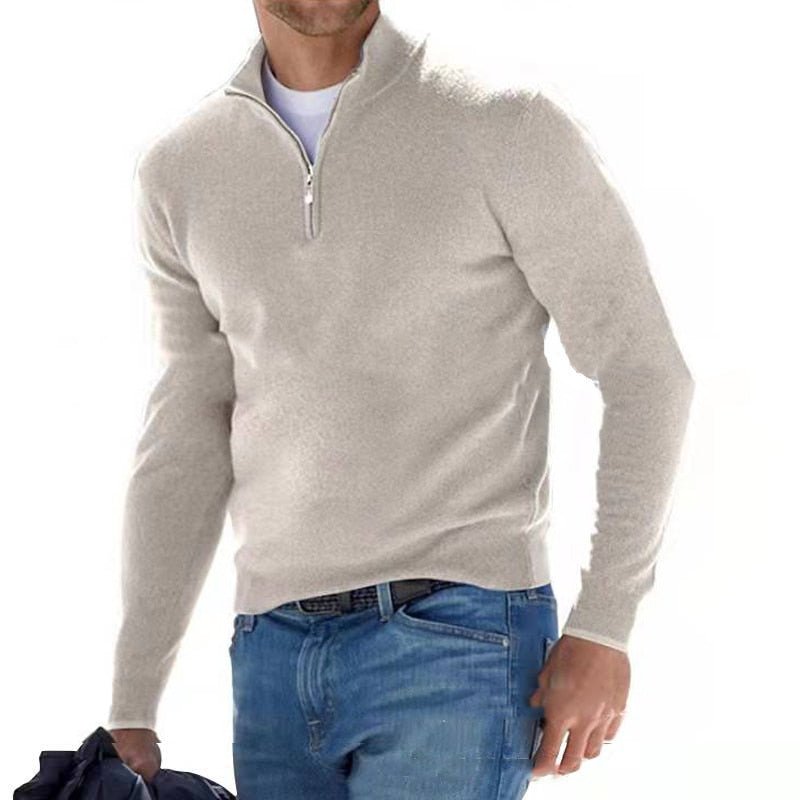 Men's - Knit Pullover - Zip Front Jumper - Comfortable Knitwear for Everyday Wear