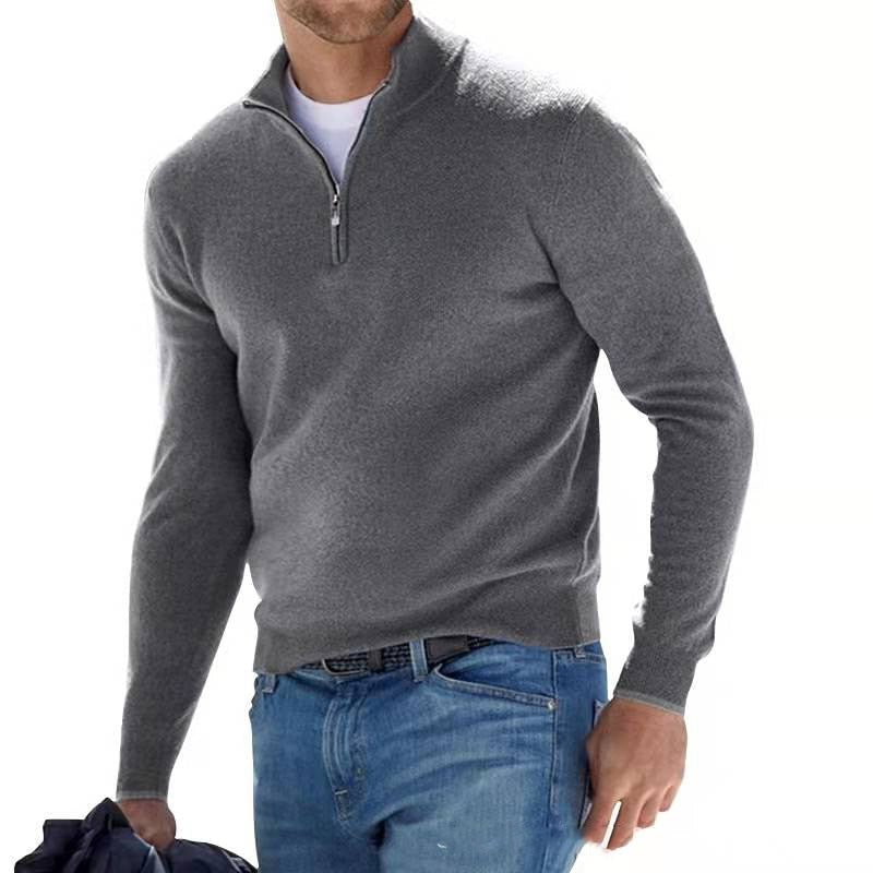 Men's - Knit Pullover - Zip Front Jumper - Comfortable Knitwear for Everyday Wear