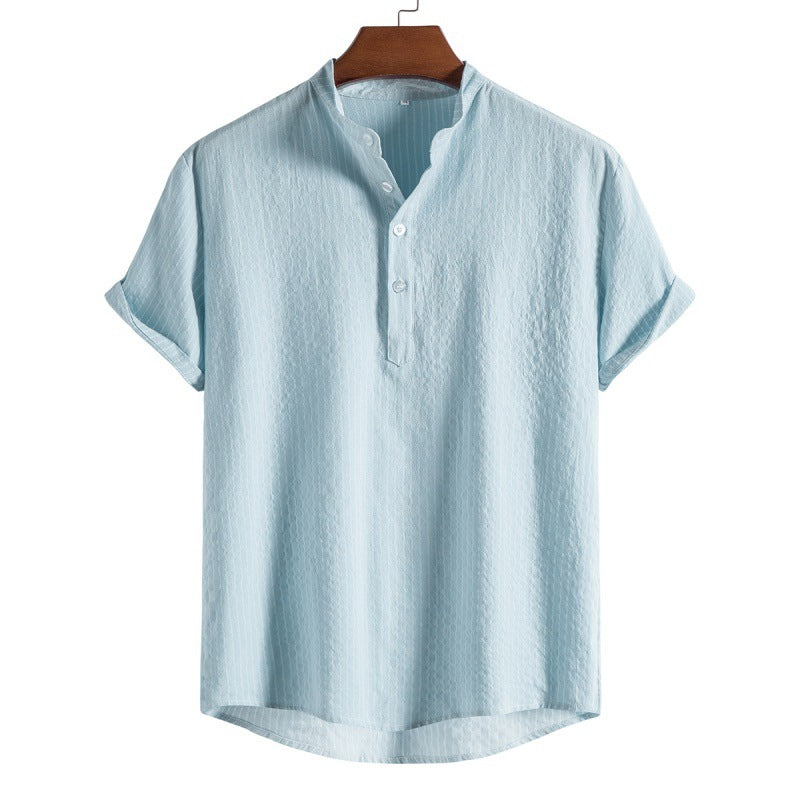 Striped shirt with half button placket for men in linen