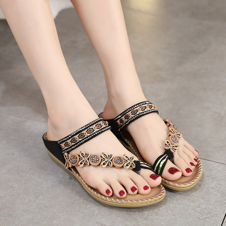 Comfortable Bohemian Folk Style Strass with Clip Toe Slippers