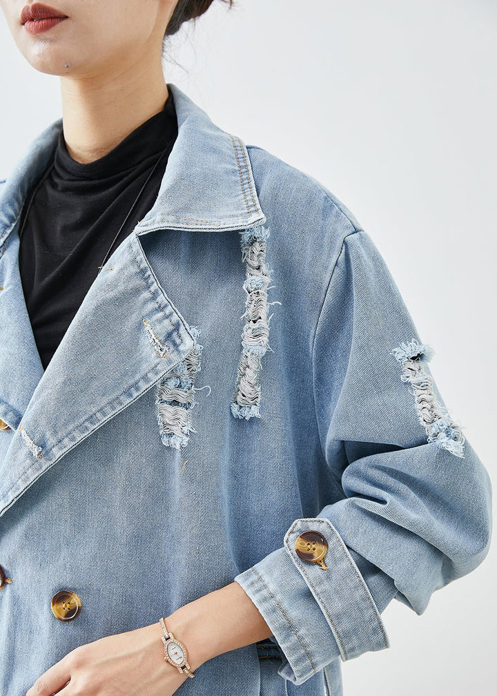 Full-size oversized ripped denim coat