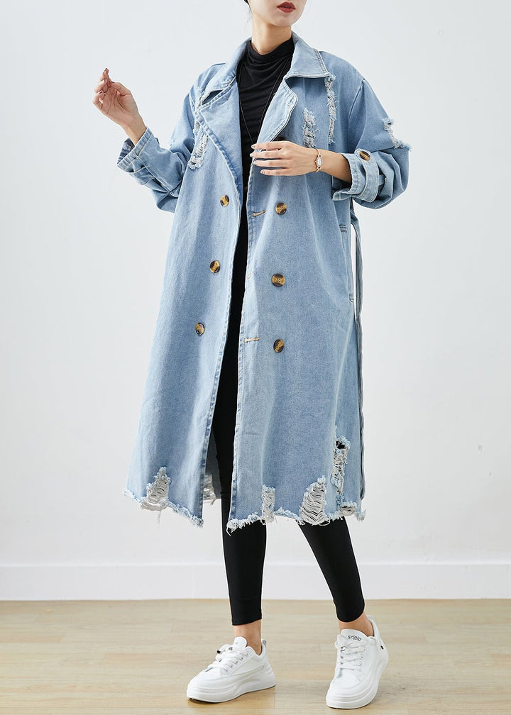 Full-size oversized ripped denim coat