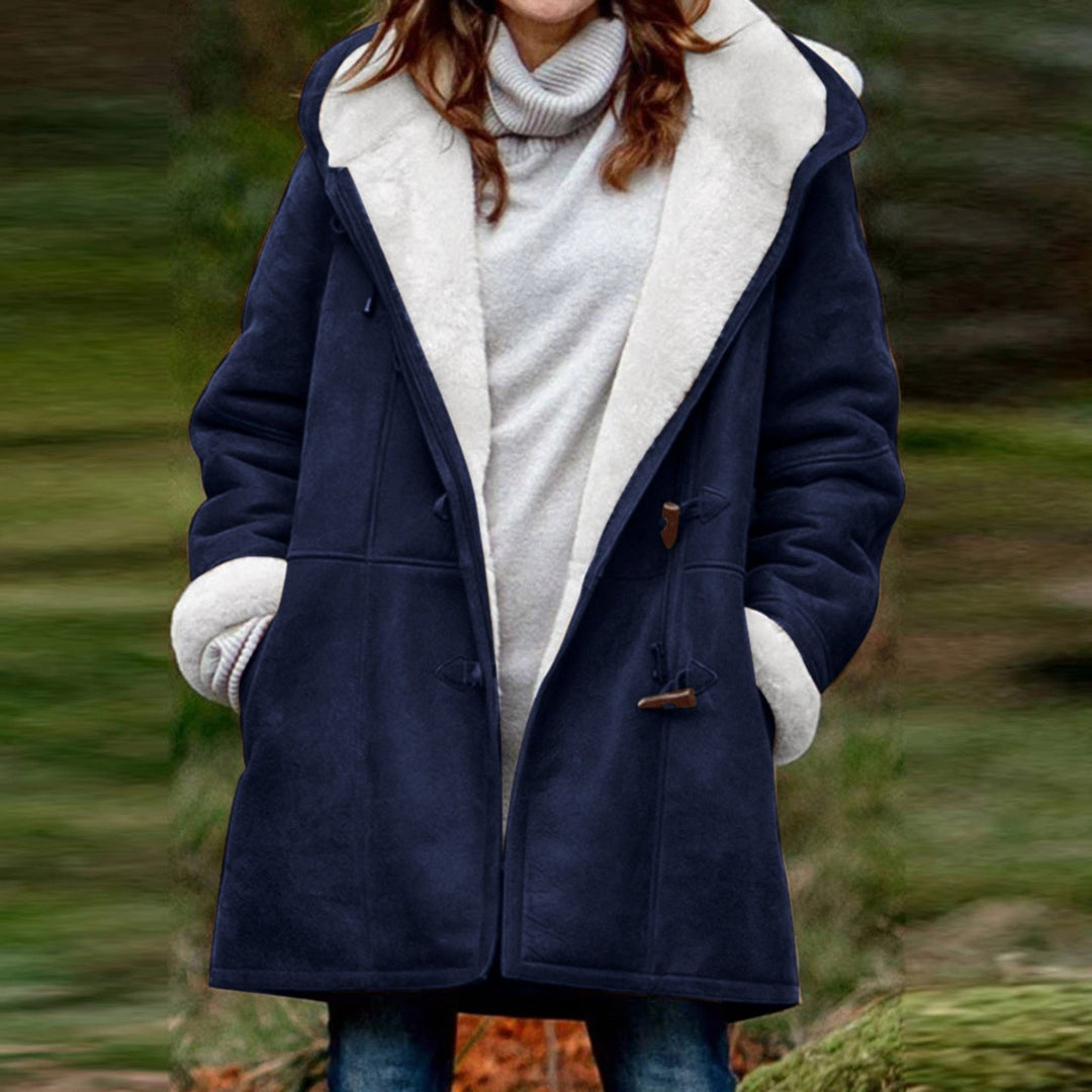 Warm fleece jacket with hood for women