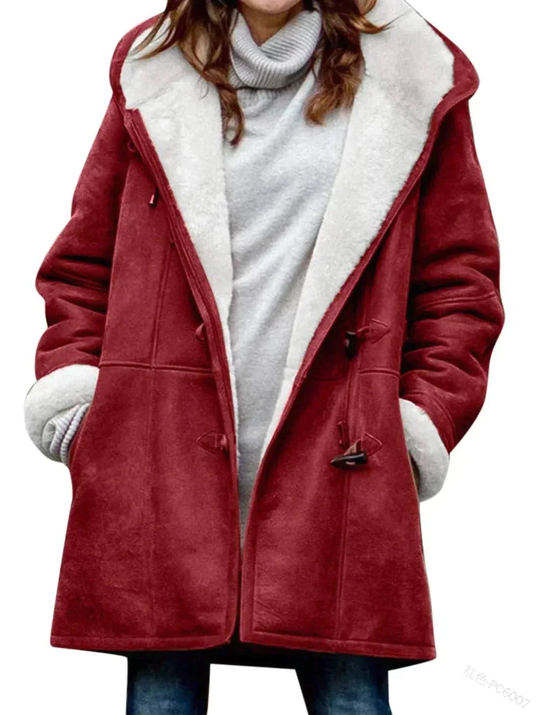 Warm fleece jacket with hood for women