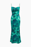 Flattering floral print cowl neck backless maxi dress