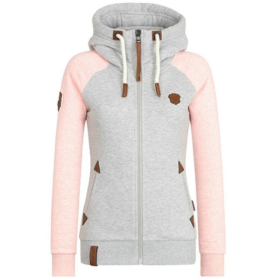 Women's - Zip-Up Knitted Hoodie - Long Sleeve Style