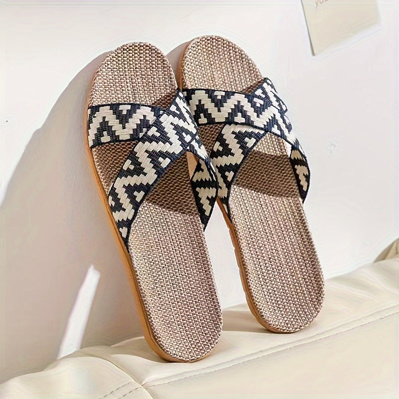 Men's Slippers | Open Toe & Cross Straps | Breathable Fabric | EVA Non-Slip Sole