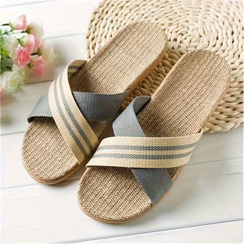 Men's Slippers | Open Toe & Cross Straps | Breathable Fabric | EVA Non-Slip Sole