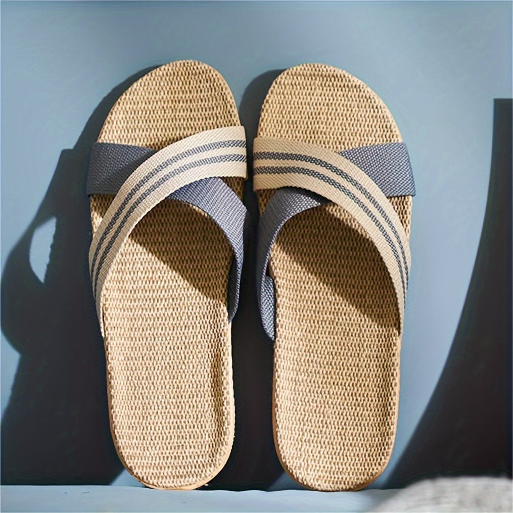 Men's Slippers | Open Toe & Cross Straps | Breathable Fabric | EVA Non-Slip Sole