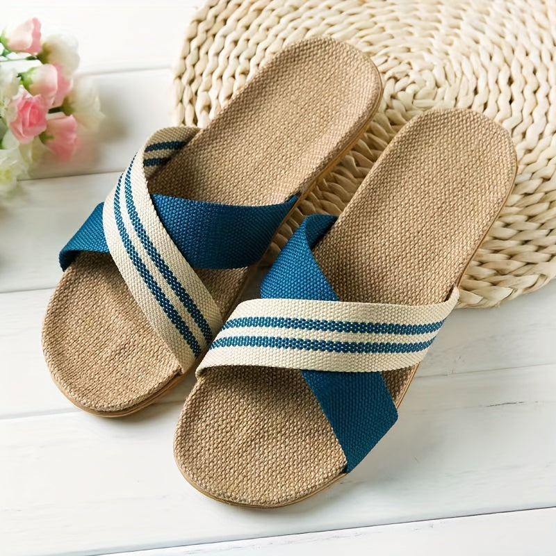 Men's Slippers | Open Toe & Cross Straps | Breathable Fabric | EVA Non-Slip Sole