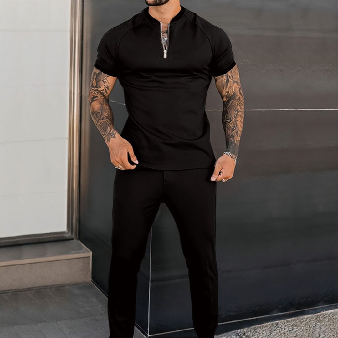 Slim Fit Casual Tracksuit Set for Men with Zip Collar Top and Comfortable Trousers | Levi