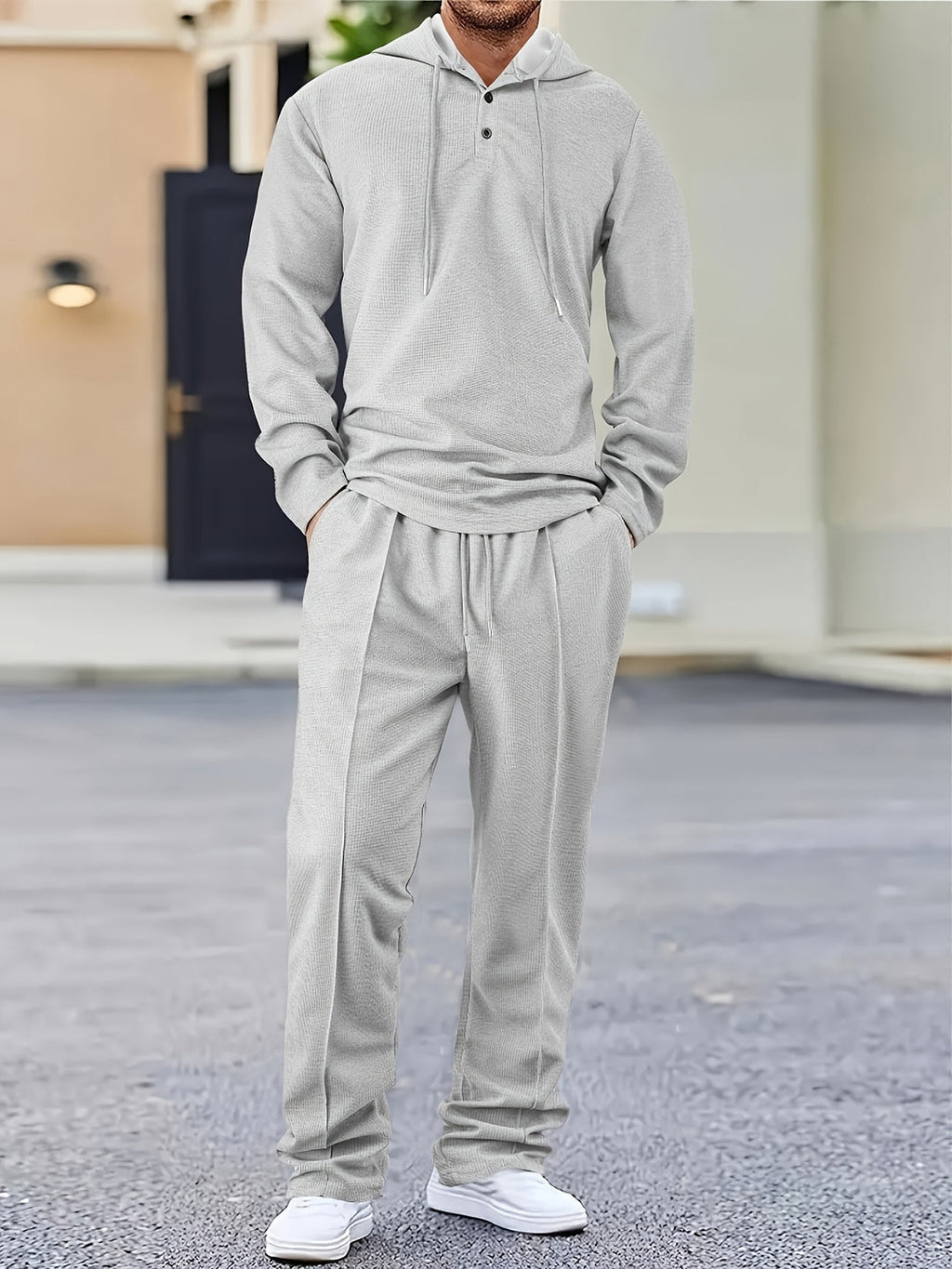 Men's Two-piece Set | Hooded Sweatshirt & Drawstring Trousers | Casual & Comfortable | Spring