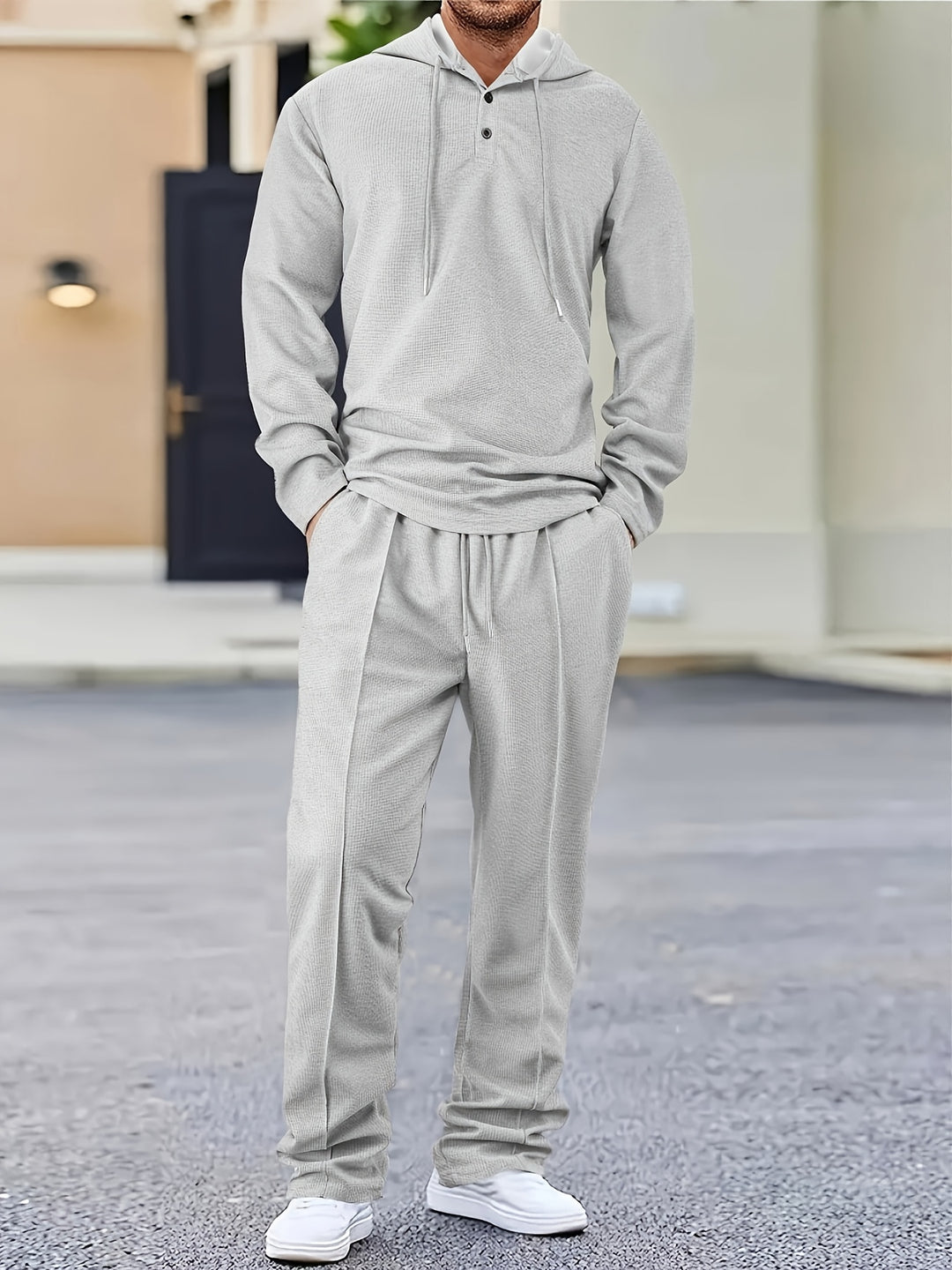Men's Two-piece Set | Hooded Sweatshirt & Drawstring Trousers | Casual & Comfortable | Spring