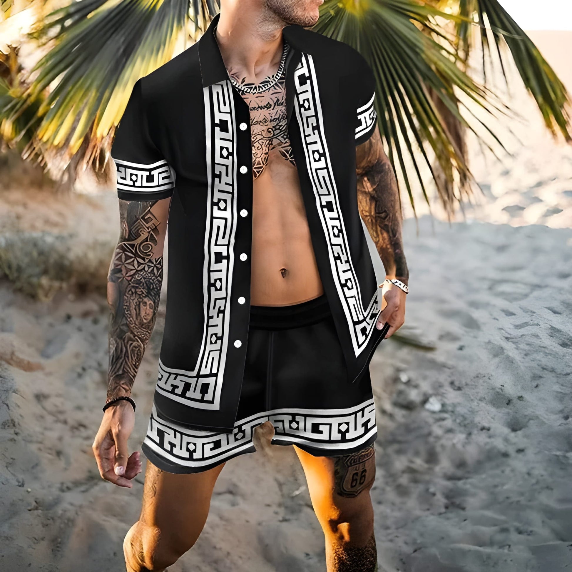 Men's Summer Set | Hawaii Shirt & Shorts | Two-piece Beach Set | Button-down & Print