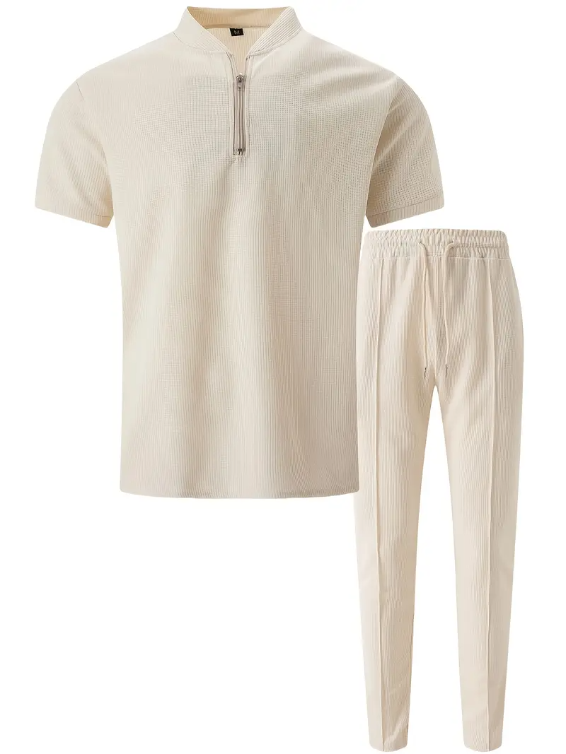 Men's set | Modern & Versatile | Zip-Up Shirt & Pants | Solid Colour