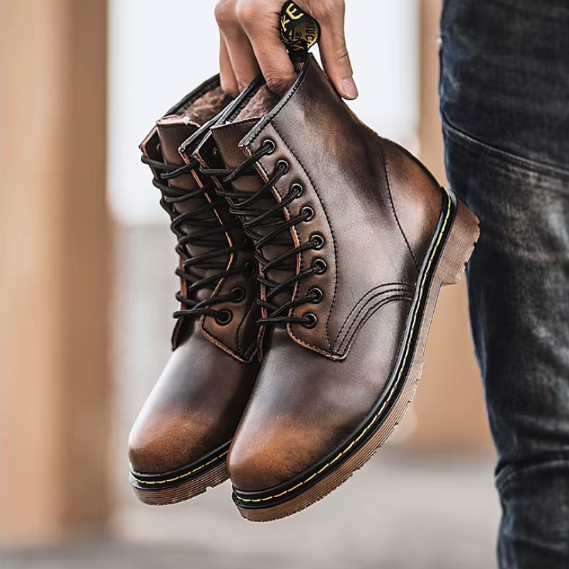 Durable leather lace-up winter boots for men with non-slip sole and classic elegance | Jari