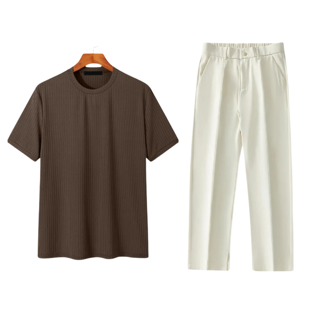Men's Summer Set | T-shirt & Trousers | Cotton | Round Neck & Short Sleeves