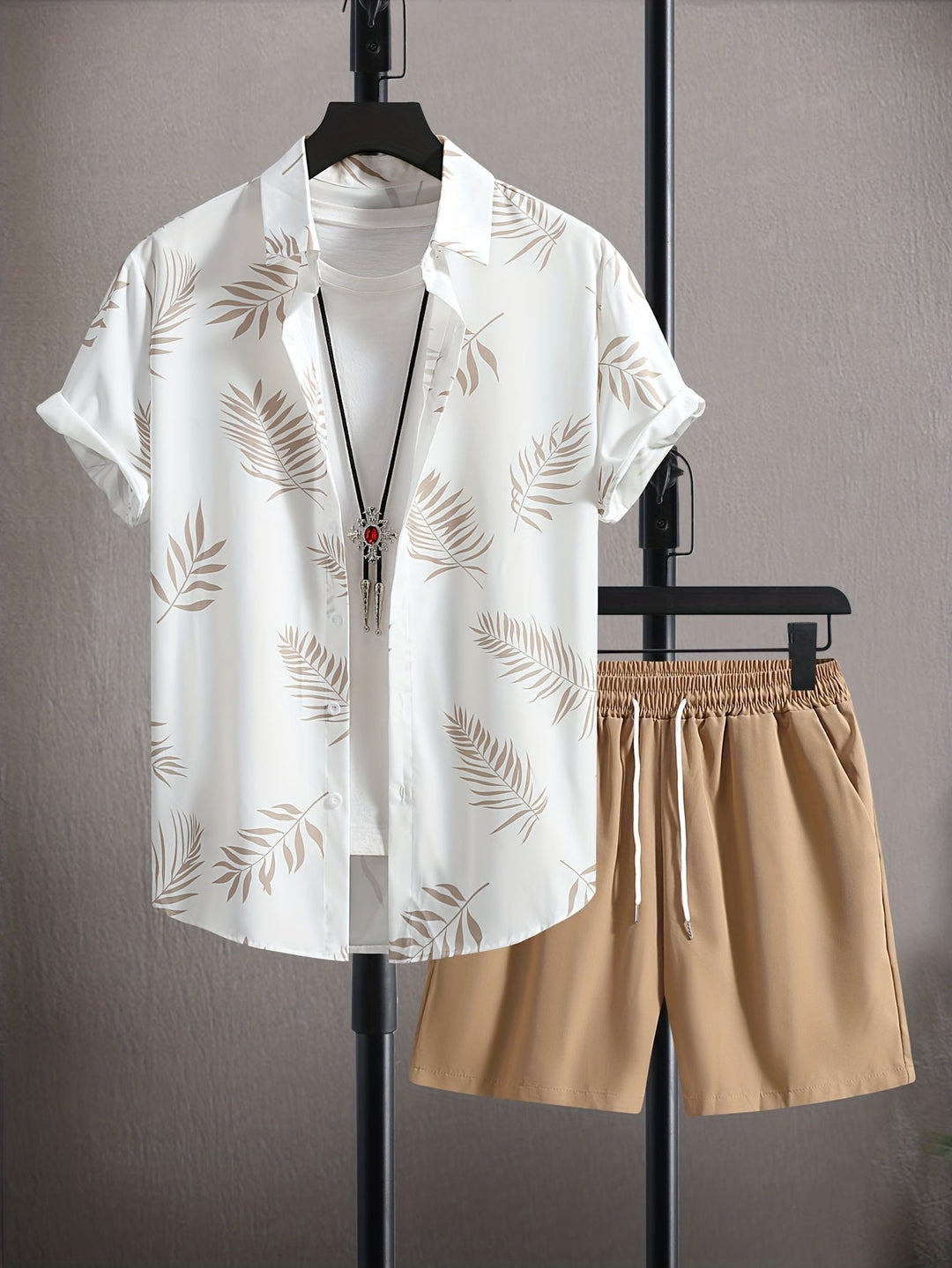 Men's Summer Set | Shirt with Leaf Print & Short | Unique Design | Two-piece