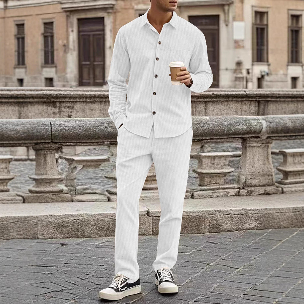 Stylish Corduroy Shirt and Pants Set for Men with Elegant Fit and Unique Design | Bram