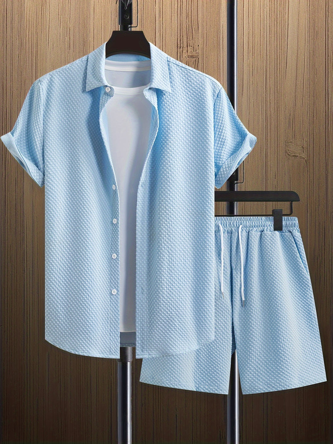 Men's Summer Set | Reverse Shirt & Drawstring Shorts | Solid Colour | Casual