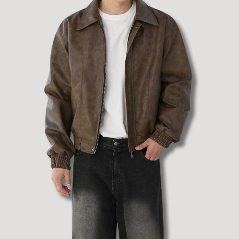 Classic Zip-Up PU leather motorbike jacket for men with bold style and timeless elegance | Siem
