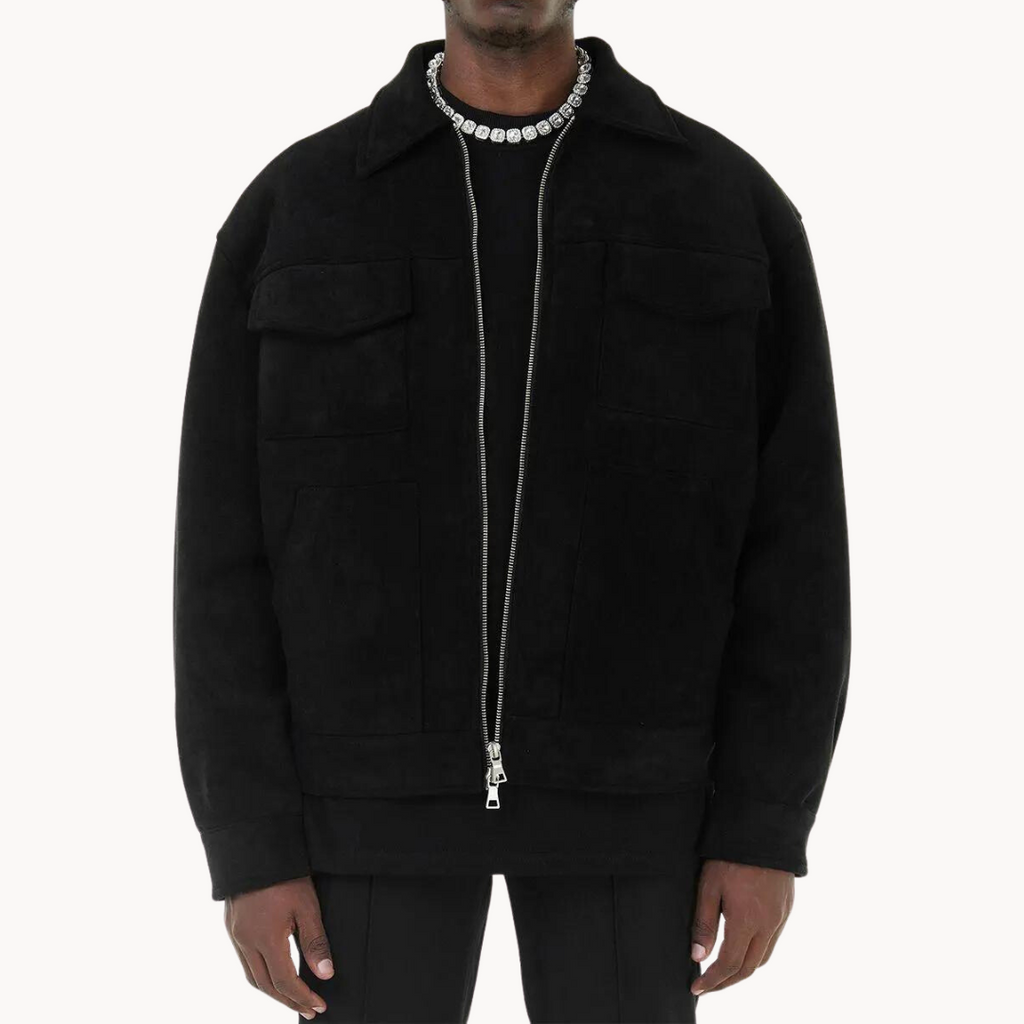 Luxurious suede jacket with streamlined zip detail for unparalleled sophistication | Sam