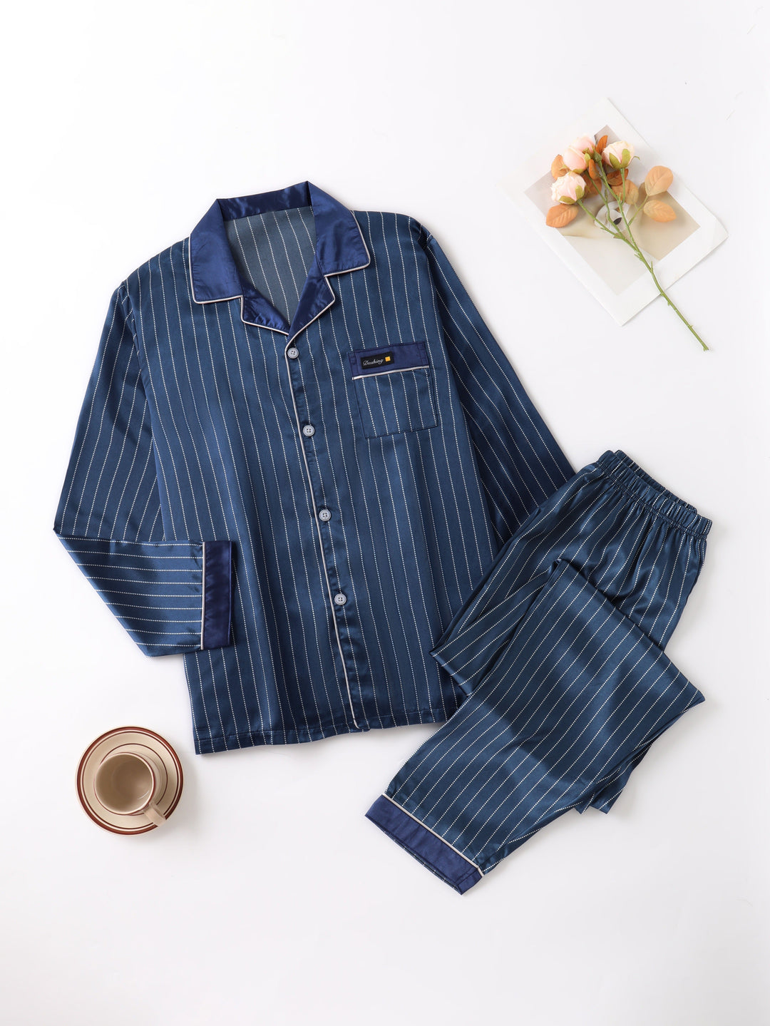 Men's Pyjama Set | Satin Striped | Comfortable & Luxury Nightwear | Long Sleeves