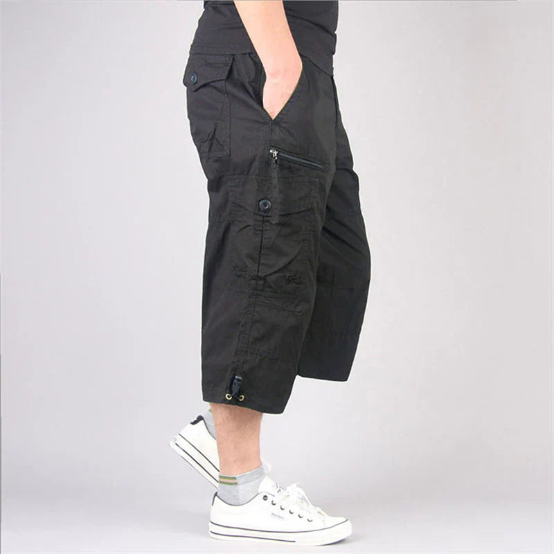 Men's Three Quarter Cargo Trousers | Cotton | Loose Fit & Functional | Summer Casual