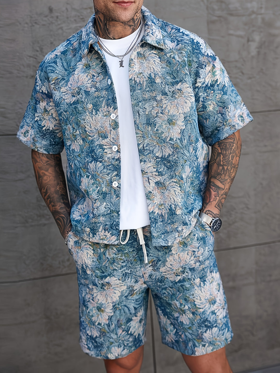 Men's Set | Floral Print Shirt & Shorts | Short Sleeve & Loose Fit | Summer Casual