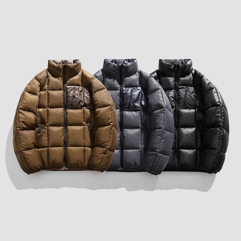 Casual and warm men's windproof puffer jacket with collar and lattice design | Casper