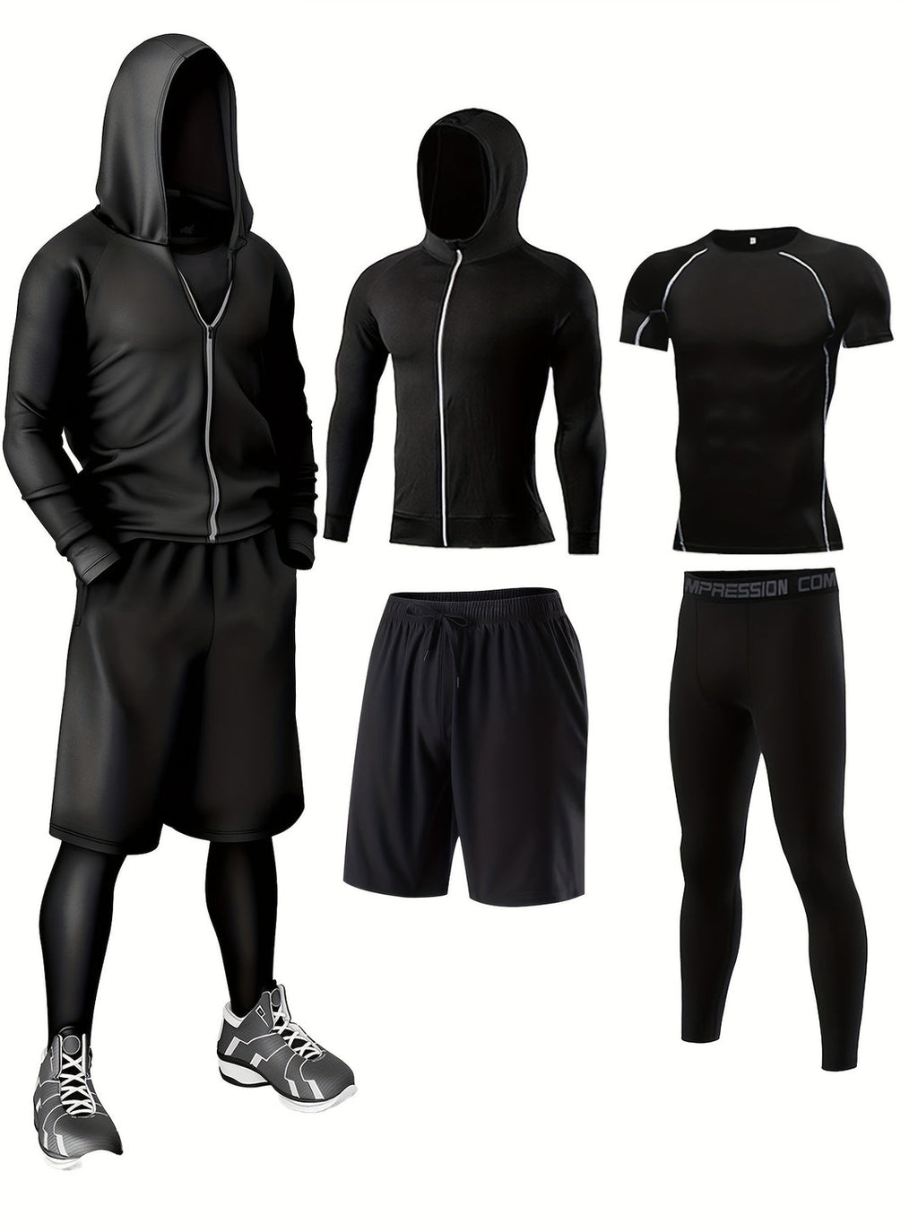 Men's Sportswear Set 4-Piece | Breathable & Quick-Drying | Skinny Fit | Solid Colour