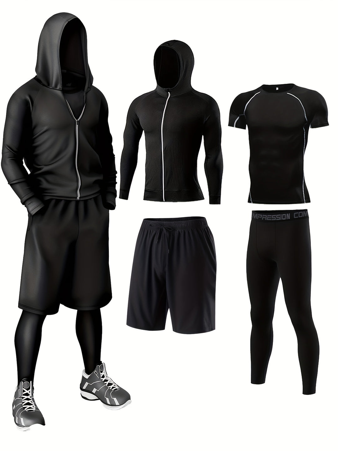 Men's Sportswear Set 4-Piece | Breathable & Quick-Drying | Skinny Fit | Solid Colour