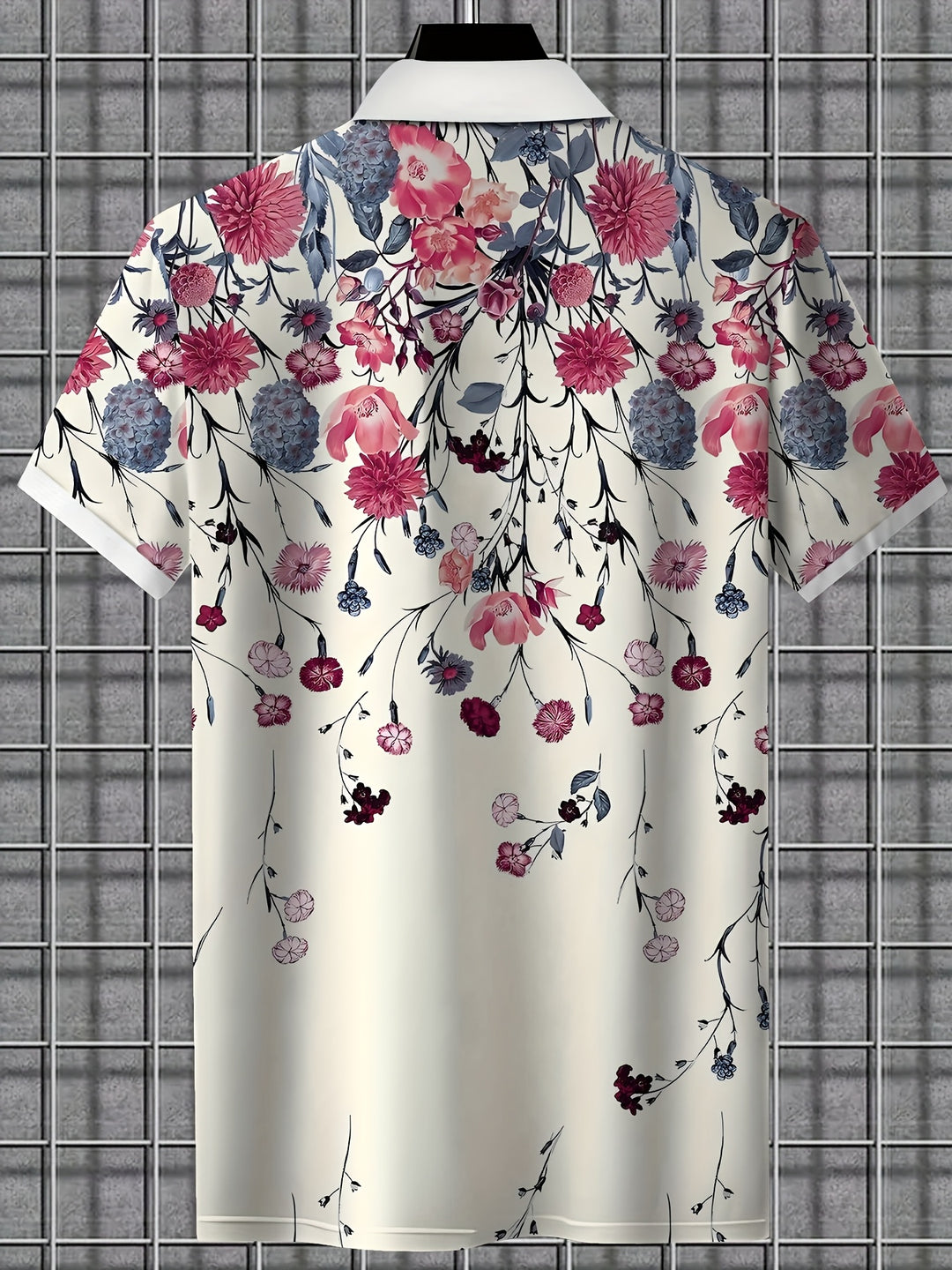 Men's shirt | Floral print & Casual | Breathable & Summery | White with Pink & Purple